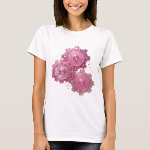 T-shirt Impression MACHINE À ENGRENAGES ROSE argentée cris