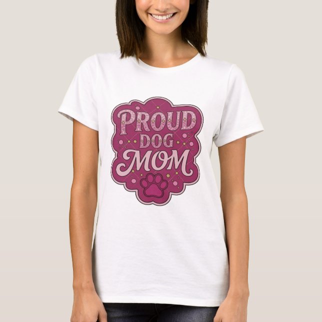 T-shirt Impression MAMAN DE CHIEN fière Rose JOUEUSE (Devant)