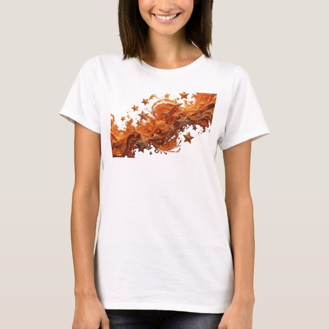 T-shirt Impression Orange ÉTOILES DORÉES Artistique (Devant)