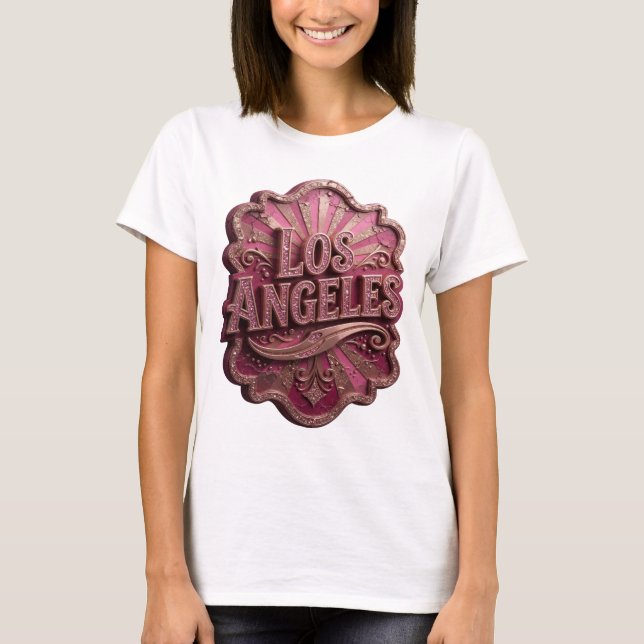T-shirt Impression Rose Moderne LOS ANGELES (Devant)