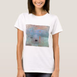 T-shirt Impression, Sunrise, Claude Monet, 1872<br><div class="desc">Oscar-Claude Monet (14 novembre 1840 - 5 décembre 1926) était un peintre français, un fondateur de la peinture impressionniste française et le praticien le plus constant et le plus prolifique de la philosophie du mouvement d'exprimer ses perceptions avant la nature, surtout en ce qui concerne la peinture en plein air...</div>