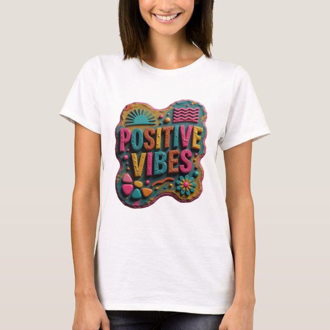 T-shirt Impression VIBES POSITIVES Jaune Élégante (Devant)