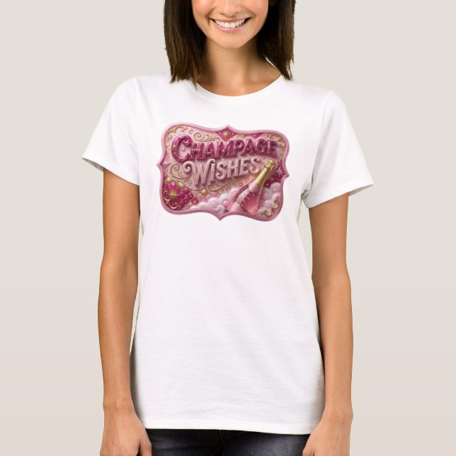 T-shirt Impression VŒUX CHAMPAGNE Rose Cool (Devant)