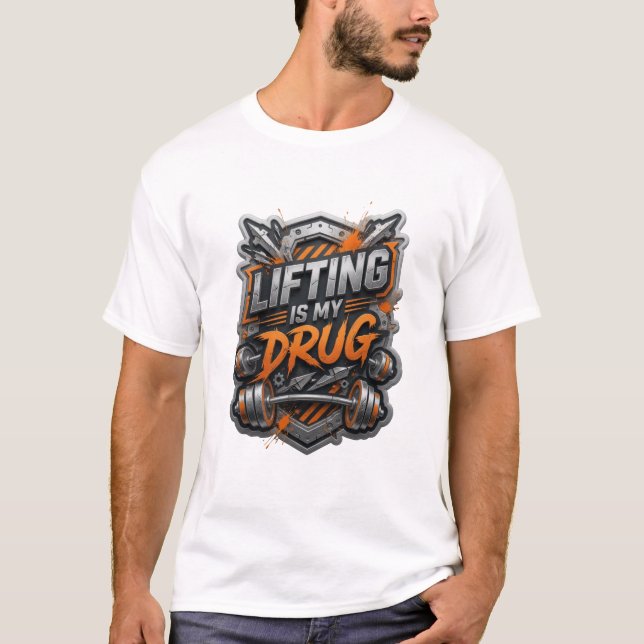 T-shirt Impressionnant Gris LEVAGE EST MA DROGUE Print (Devant)