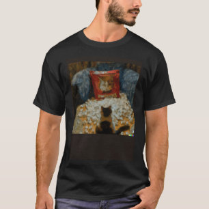 T-shirt Impressionniste IA Chat Mangeant du Popcorn
