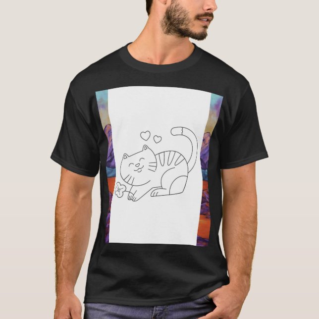 T-shirt imprimé à thème de chat (Devant)