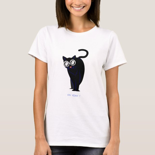 T-Shirt Imprimé Chat Lunettes (Devant)