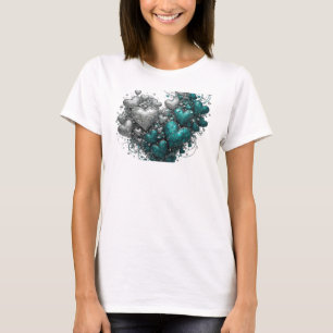 T-shirt Imprimé Cœur de Teal Argenté et Turquoise