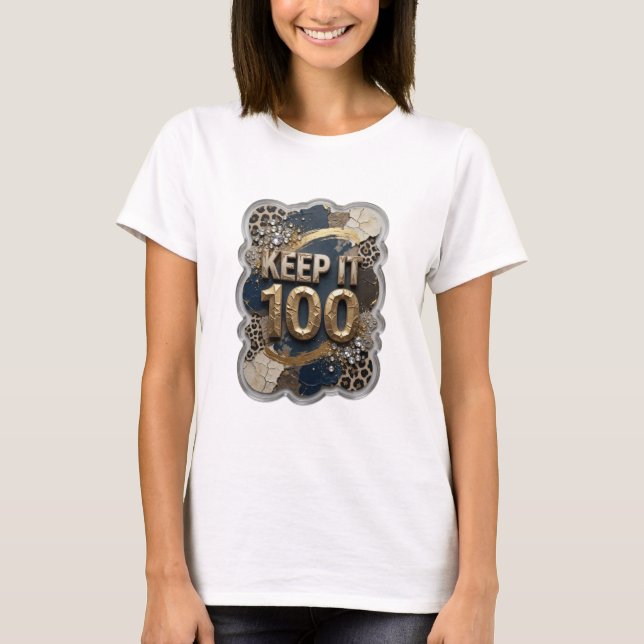T-shirt Imprimé KEEP IT 100 Or Élégant (Devant)