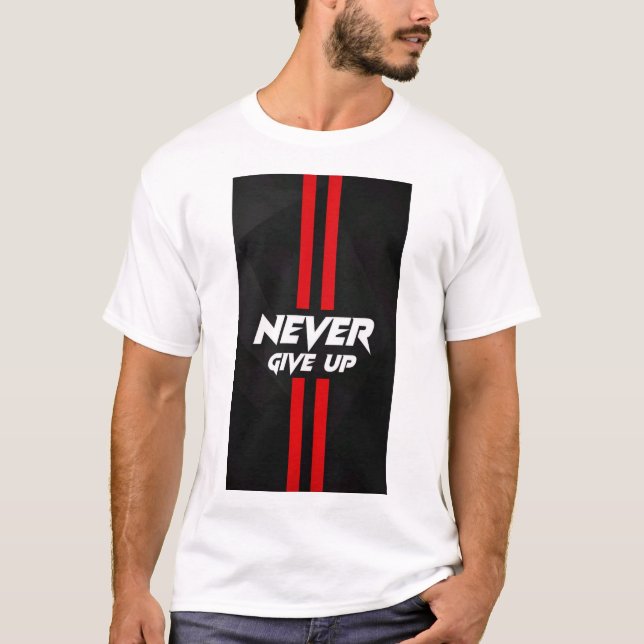 T-SHIRT IMPRIMÉ TEXTE NEVER GIVE UP (Devant)