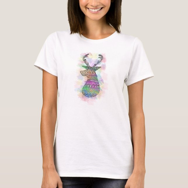 T-SHIRT IMPRIMER HIPSTER TRIBAL DEER EN COULEUR D'EAU (Devant)