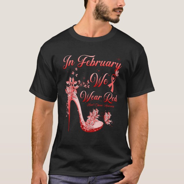 T-shirt In February We Wear Red Butterflies High Heels Hea (Devant)