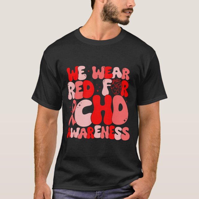 T-shirt In February We Wear Red Chd Awareness Heart Diseas (Devant)