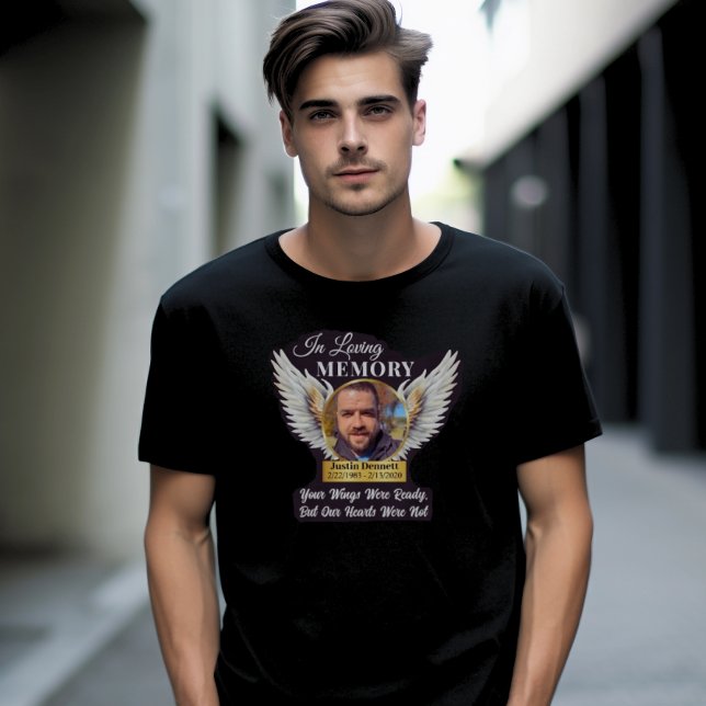 T-shirt In Love Memory Angel Wings Photo Memorial (In Loving Memory Angel Wings Photo Memorial T Shirt, White, Gold)