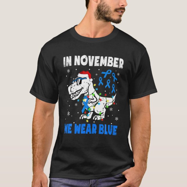 T-shirt In November We Blue Diabetes Awareness Dinosaur Sa (Devant)