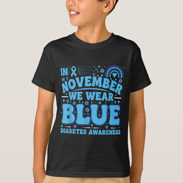 T-shirt In November We Wear Blue Diabetes Awareness Ribbon (Devant)