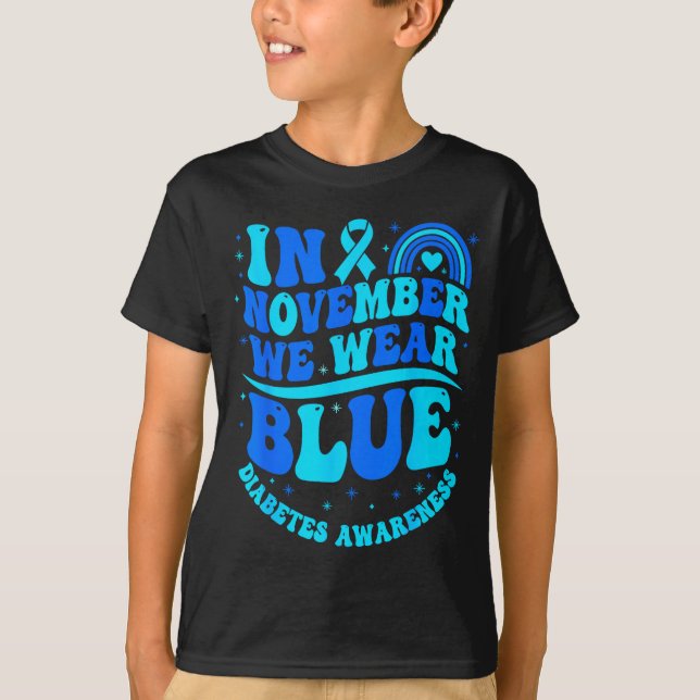 T-shirt In November We Wear Blue Diabetes Awareness Ribbon (Devant)