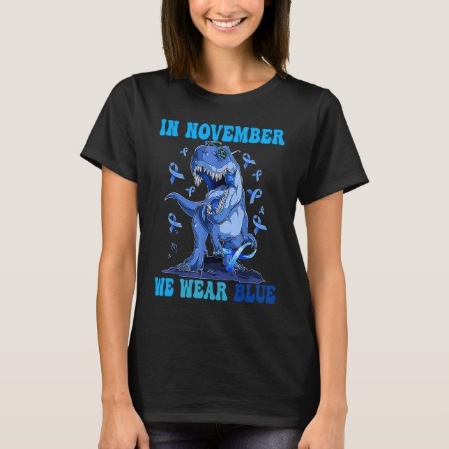 T-shirt In November We Wear Blue Dinosaur Diabetes Awarene (Devant)