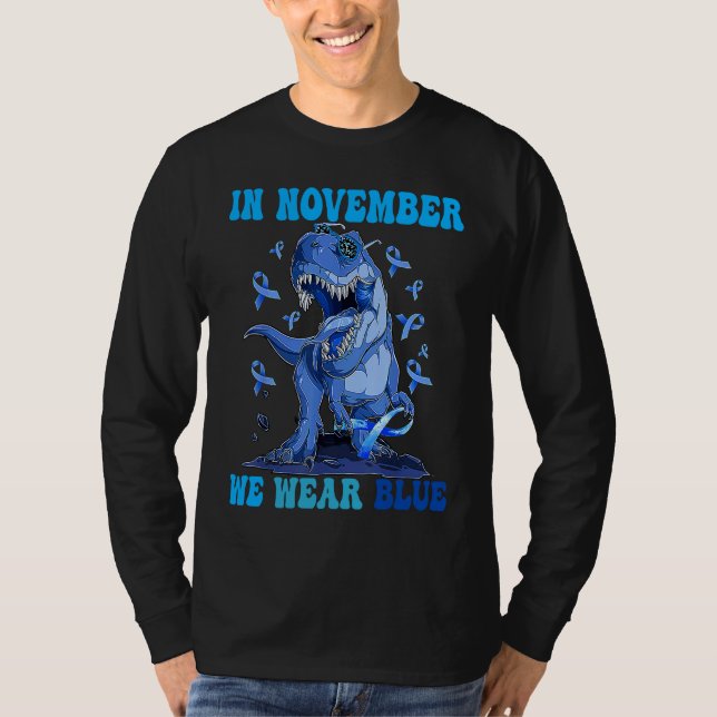 T-shirt In November We Wear Blue Dinosaur Diabetes Awarene (Devant)