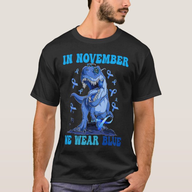T-shirt In November We Wear Blue Dinosaur Diabetes Awarene (Devant)