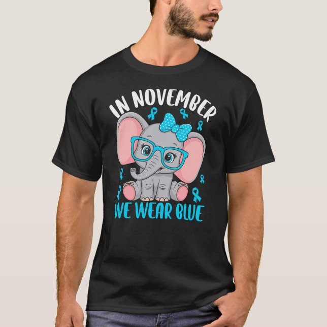 T-shirt In November We Wear Blue Elephant Diabete Awarenes (Devant)