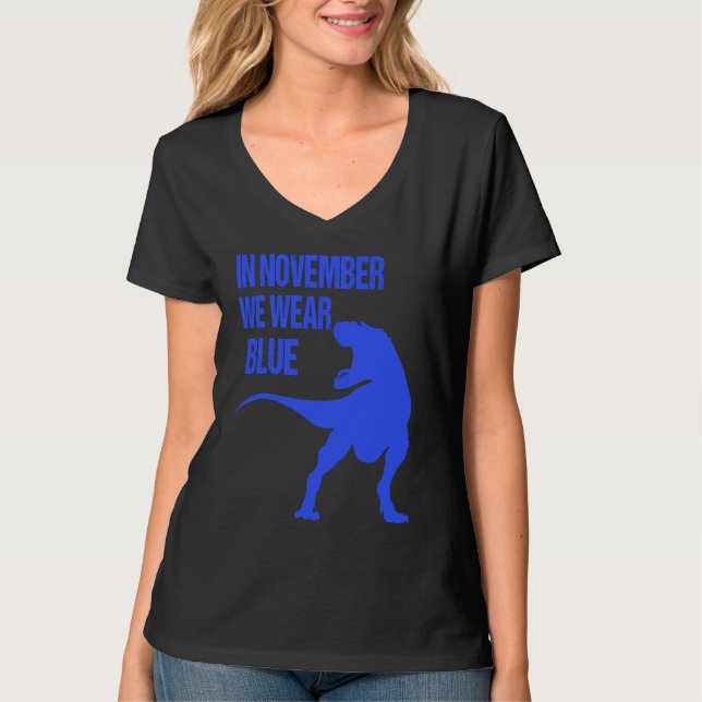 T-shirt In November We Wear Blue Rex Dinosaur Diabetes Awa (Devant)