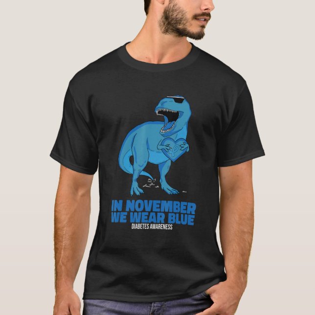 T-shirt In November We Wear Blue Rex Dinosaurs Diabetes Aw (Devant)