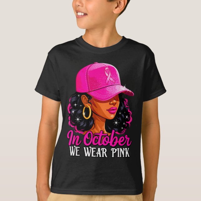 T-shirt In October We Wear Nk Black Women Breast Cancer Aw (Devant)