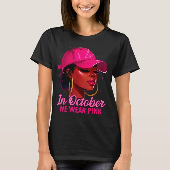 T-shirt In October We Wear Nk Black Women Breast Cancer Aw (Devant)