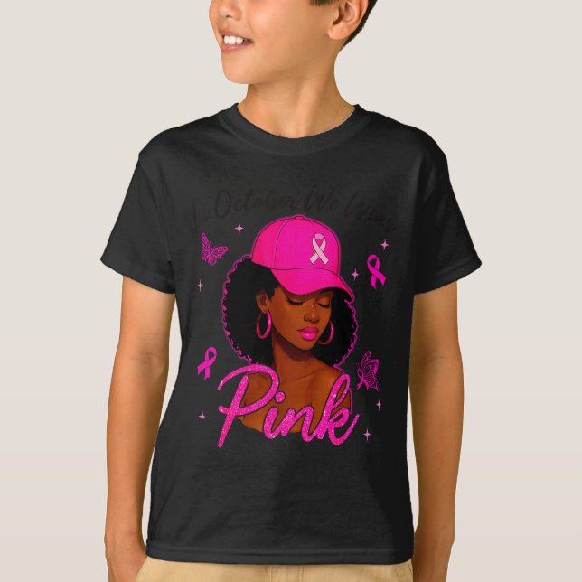 T-shirt In October We Wear Nk Black Women Breast Cancer Aw (Devant)
