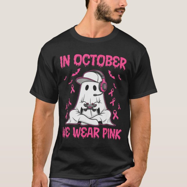T-shirt In October We Wear Nk Breast Cancer Gaming Ghost Y (Devant)