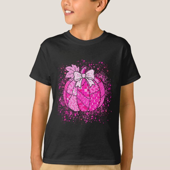 T-shirt In October We Wear Nk Breast Cancer Pumpkin Hallow (Devant)