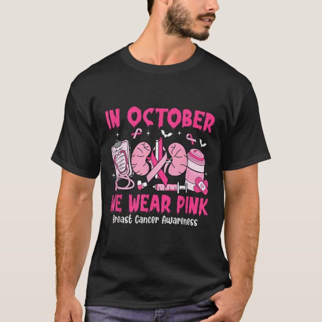 T-shirt In October We Wear Nk Breast Cancer Urology Nurse  (Devant)