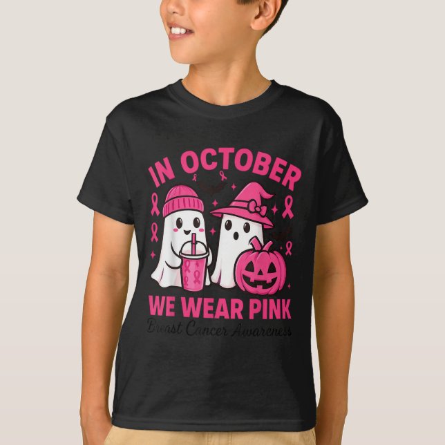 T-shirt In October We Wear Nk Ghost Breast Cancer Awarenes (Devant)