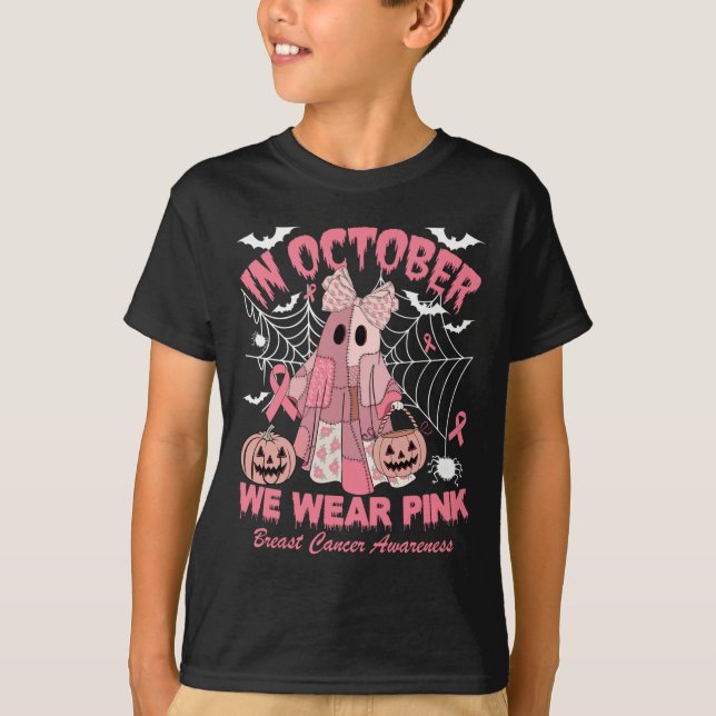 T-shirt In October We Wear Nk Ghost Witch Breast Cancer Aw (Devant)