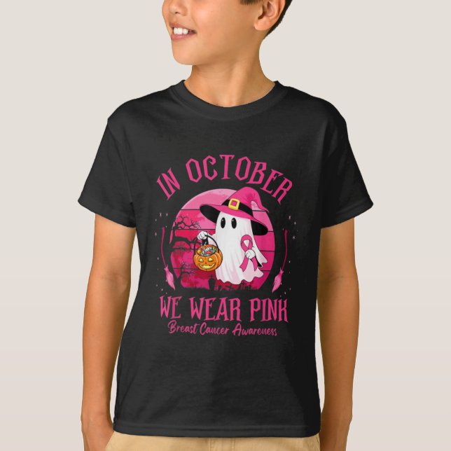 T-shirt In October We Wear Nk Ghost Witch Breast Cancer Aw (Devant)