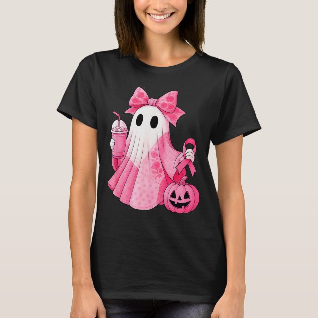 T-shirt In October We Wear Nk Ghost Witch Breast Cancer Aw (Devant)
