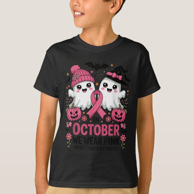 T-shirt In October We Wear Nk Ghost Witch Breast Cancer Aw (Devant)