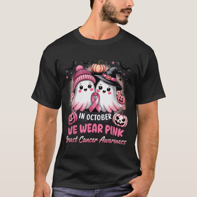 T-shirt In October We Wear Nk Ghost Witch Breast Cancer Aw (Devant)