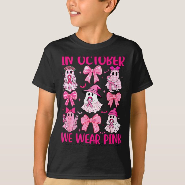 T-shirt In October We Wear Nk Ghost Witch Breast Cancer Aw (Devant)