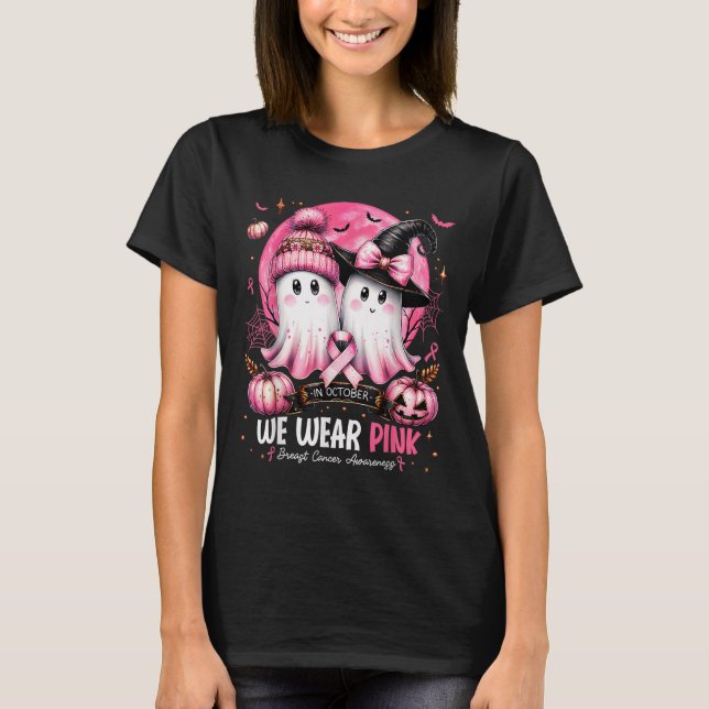 T-shirt In October We Wear Nk Ghost Witch Breast Cancer Aw (Devant)