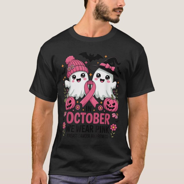 T-shirt In October We Wear Nk Ghost Witch Breast Cancer Aw (Devant)
