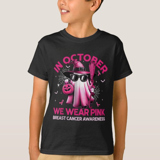 T-shirt In October We Wear Nk Ghost Witch Breast Cancer Aw (Devant)