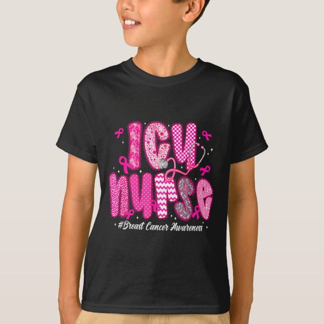 T-shirt In October We Wear Nk Icu Nurse Breast Cancer Awar (Devant)