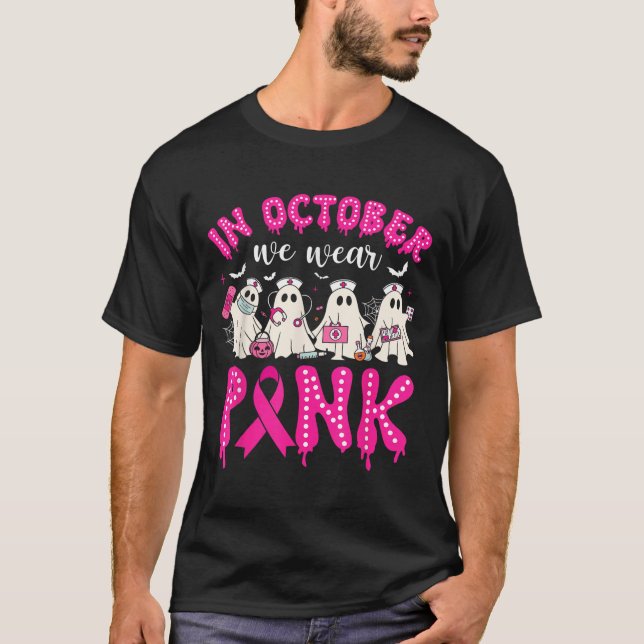 T-shirt In October We Wear Nk Ribbon Ghost Nurse Halloween (Devant)