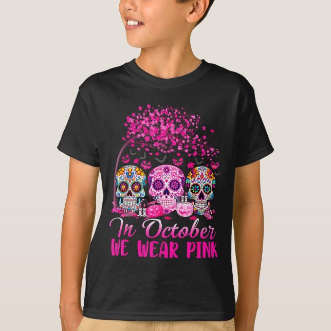 T-shirt In October We Wear Nk Sugar Skull Halloween Breast (Devant)