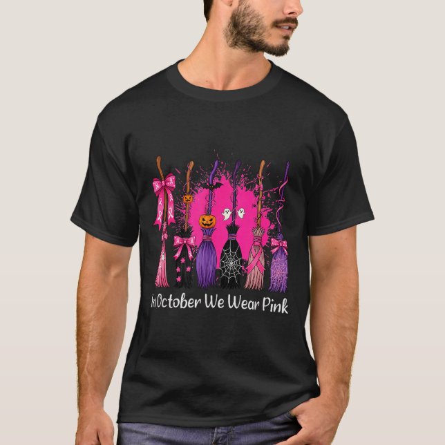 T-shirt In October We Wear Nk Witch Broom Breast Cancer Ha (Devant)