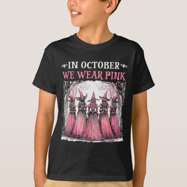 T-shirt In October We Wear Nk Witch Halloween Breast Cance (Devant)