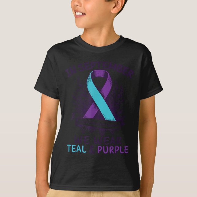 T-shirt In September We Wear Teal Purple Ribbon Suicide Pr (Devant)