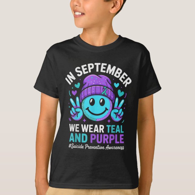 T-shirt In September We Wear Teal Purple Ribbon Suicide Pr (Devant)